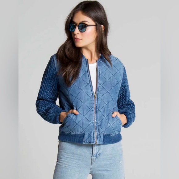 Anthropologie Cloth & Stone Quilted Chambray Bomber Jacket Small - Picture 10 of 10